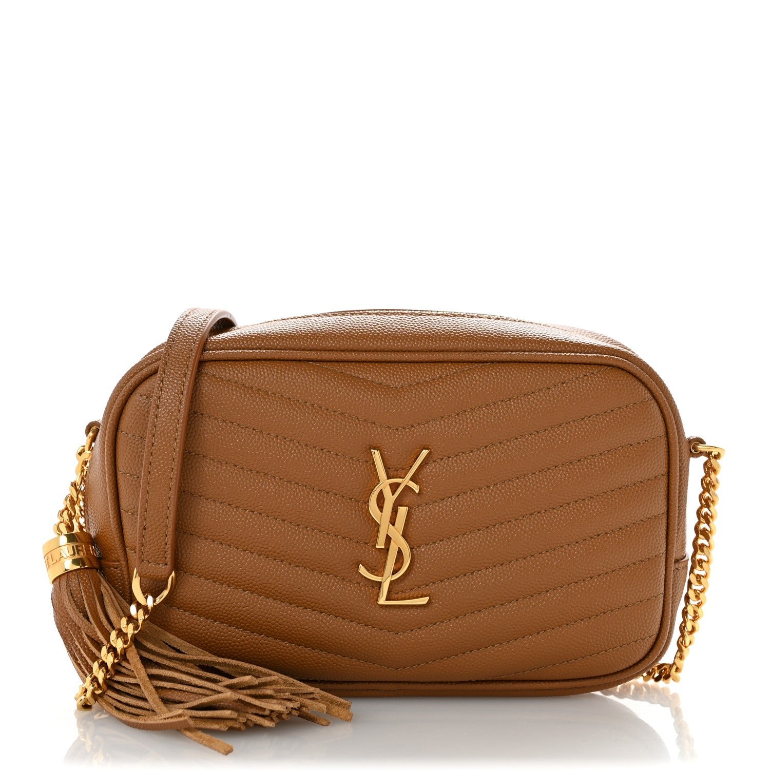 Saint Laurent Grain De Poudre Matelasse Monogram Mini Lou Camera Bag Dark Natural