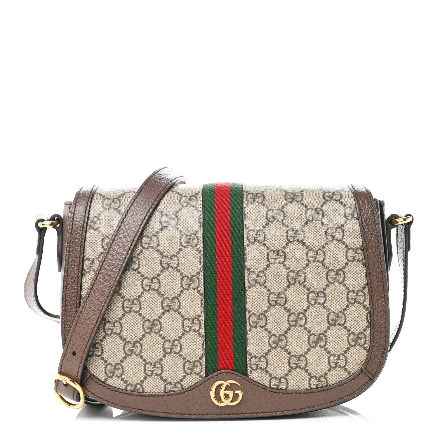 Gucci GG Supreme Monogram Web Small Ophidia Flap Messenger Bag Brown