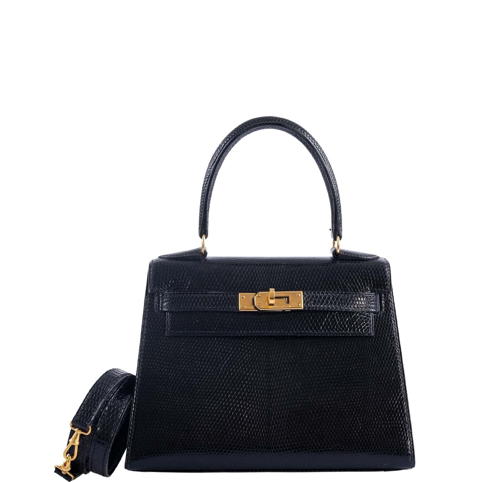 Hermes Hermès Kelly 20 Mini Vintage Black Lizard with Gold Hardware