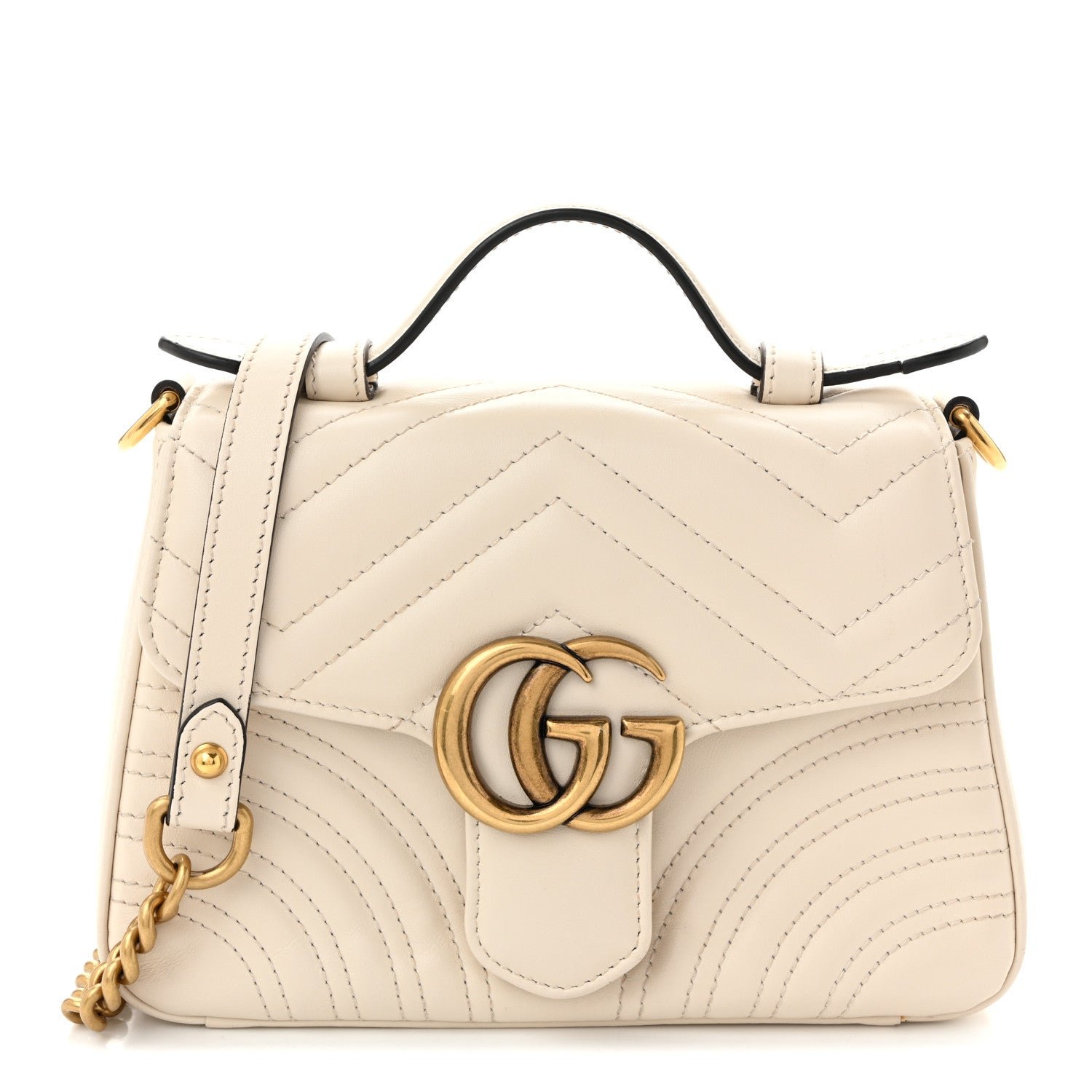 Gucci Calfskin Matelasse Mini GG Marmont Top Handle Shoulder Bag White