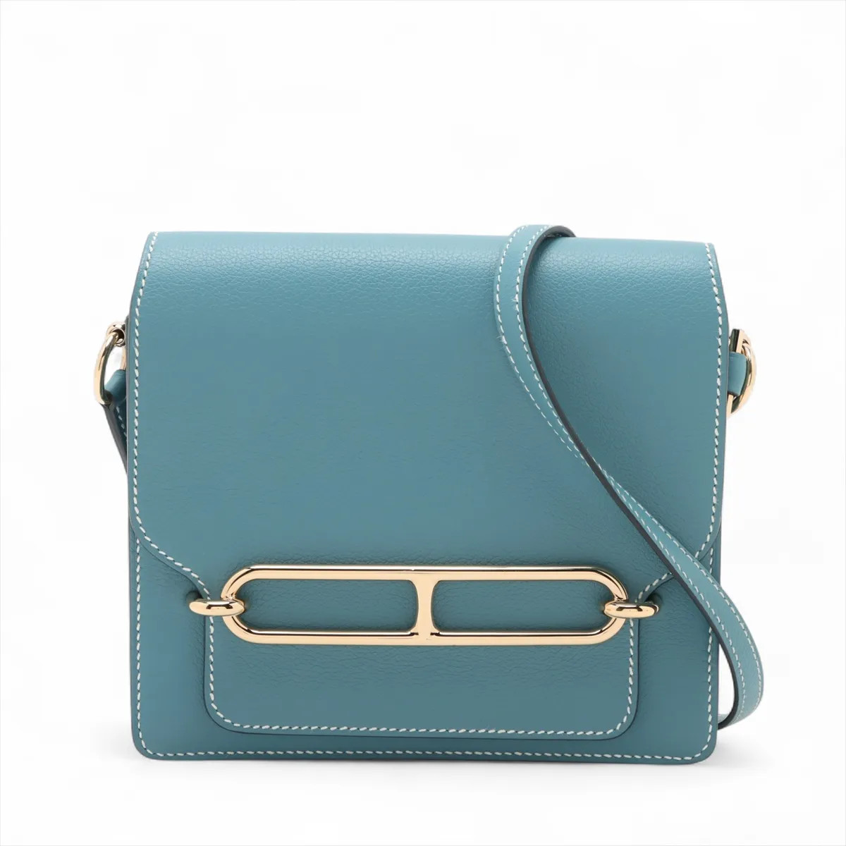 Hermès SAC ROULIS MINI Evercolor NEW BLUE JEEN Silver Metal Fittings