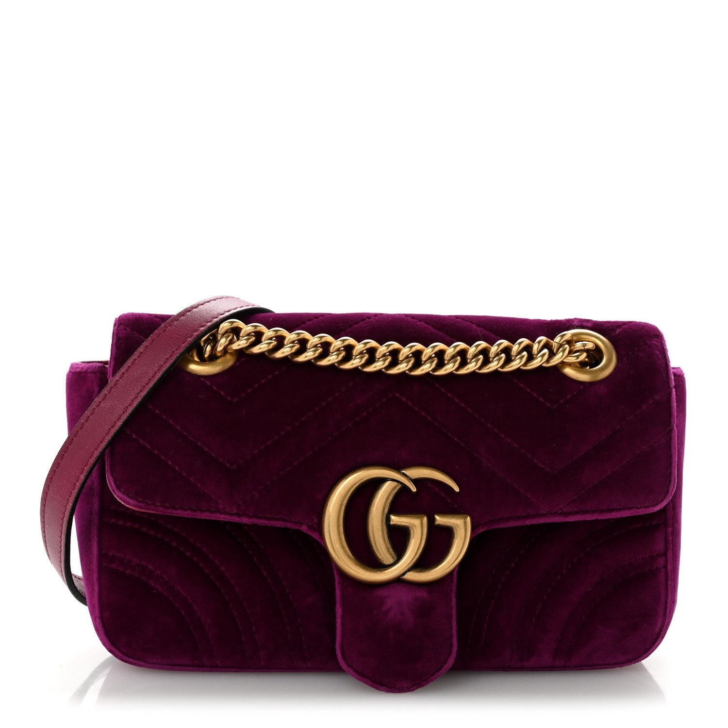 Gucci Velvet Matelasse Mini GG Marmont Shoulder Bag Fuchsia Violet Cyclamen