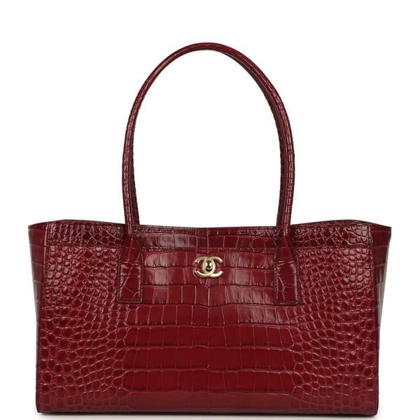 Chanel Small Cerf Shopping Bag Burgundy Croc Embossed Calfskin Gold Hardware