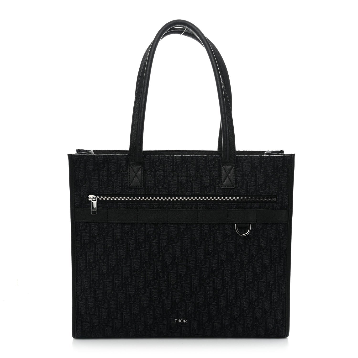 Christian Dior Grained Calfskin Oblique Jacquard Safari Tote  Black