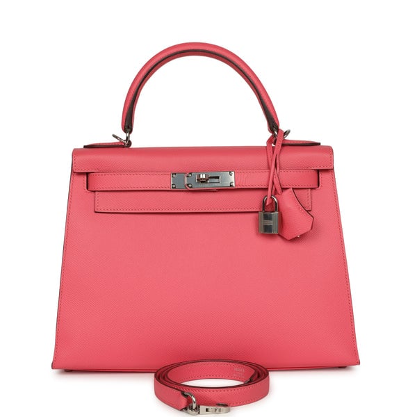 Pre-owned Hermes Kelly Sellier 28 Rose Azalee Epsom Palladium Hardware