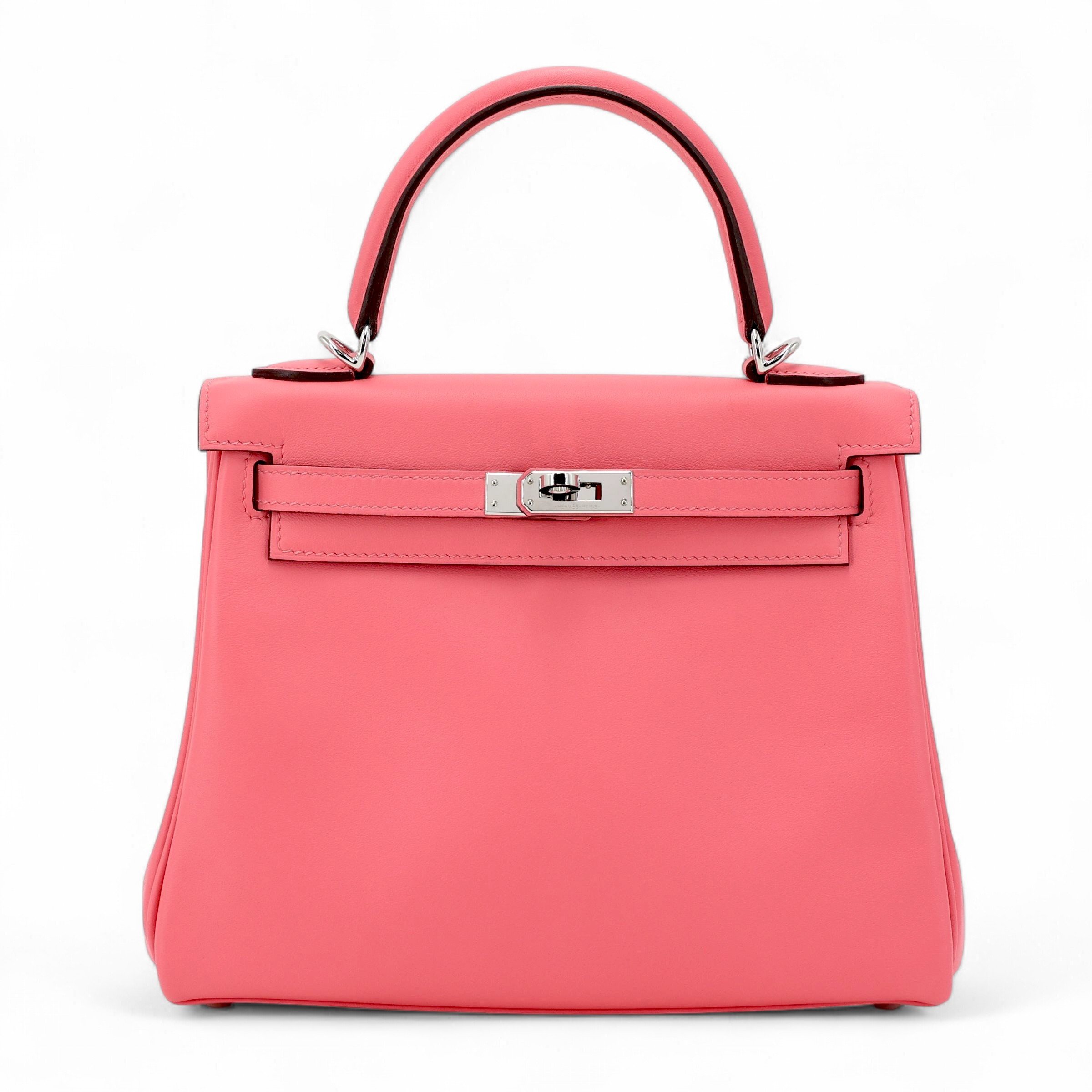 Excellent ( Rank SA ) HERMÈS Kelly 25 Rose Azalee (8W) Swift Palladium hardware W (2024)