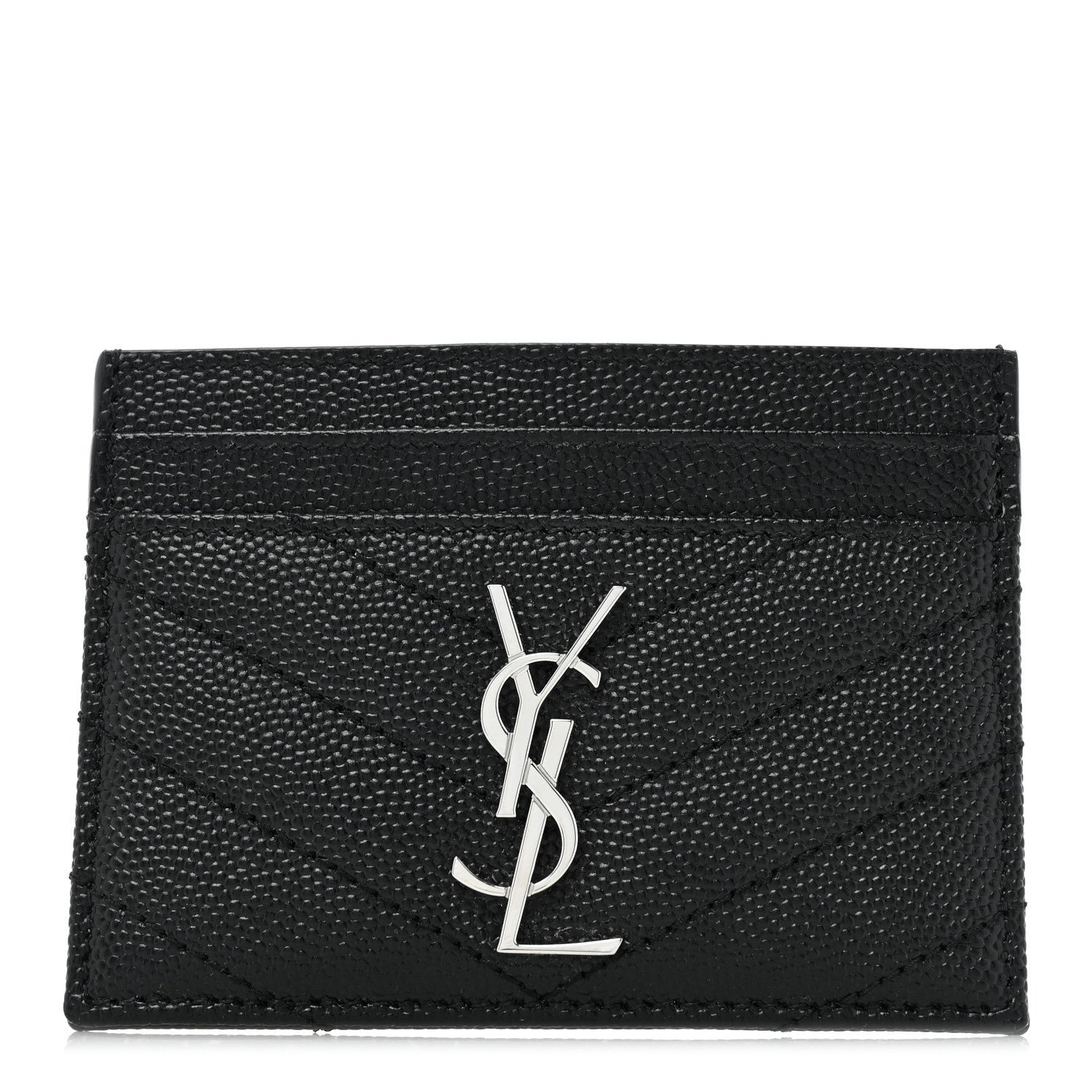 Saint Laurent Grain De Poudre Matelasse Chevron Monogram Credit Card Case Black
