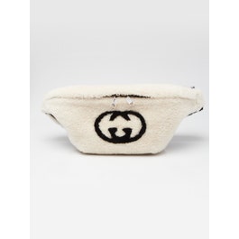 Gucci White/Black Shearling Interlocking Logo Large Belt Bag