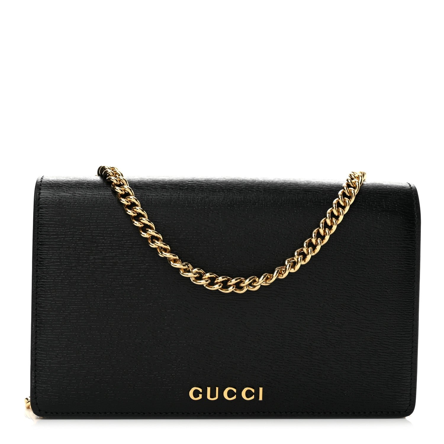 Gucci Textured Calfskin Script Logo Wallet On Chain Black