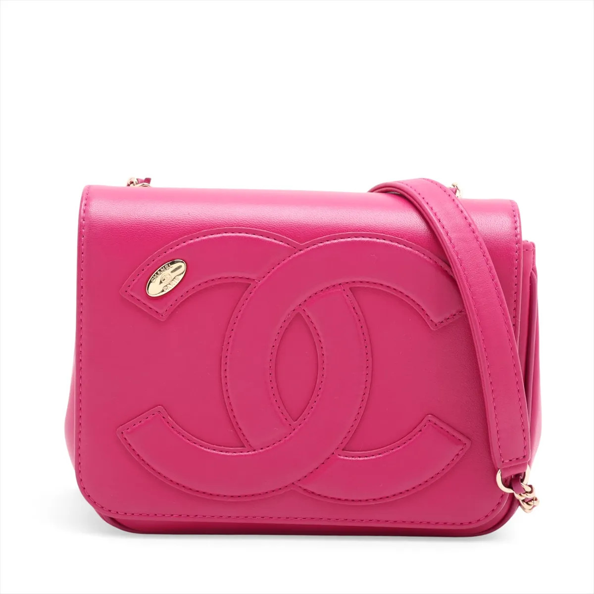 Chanel Coco Mark Leather Chain Shoulder Bag Pink Gold Metal Fittings 28th