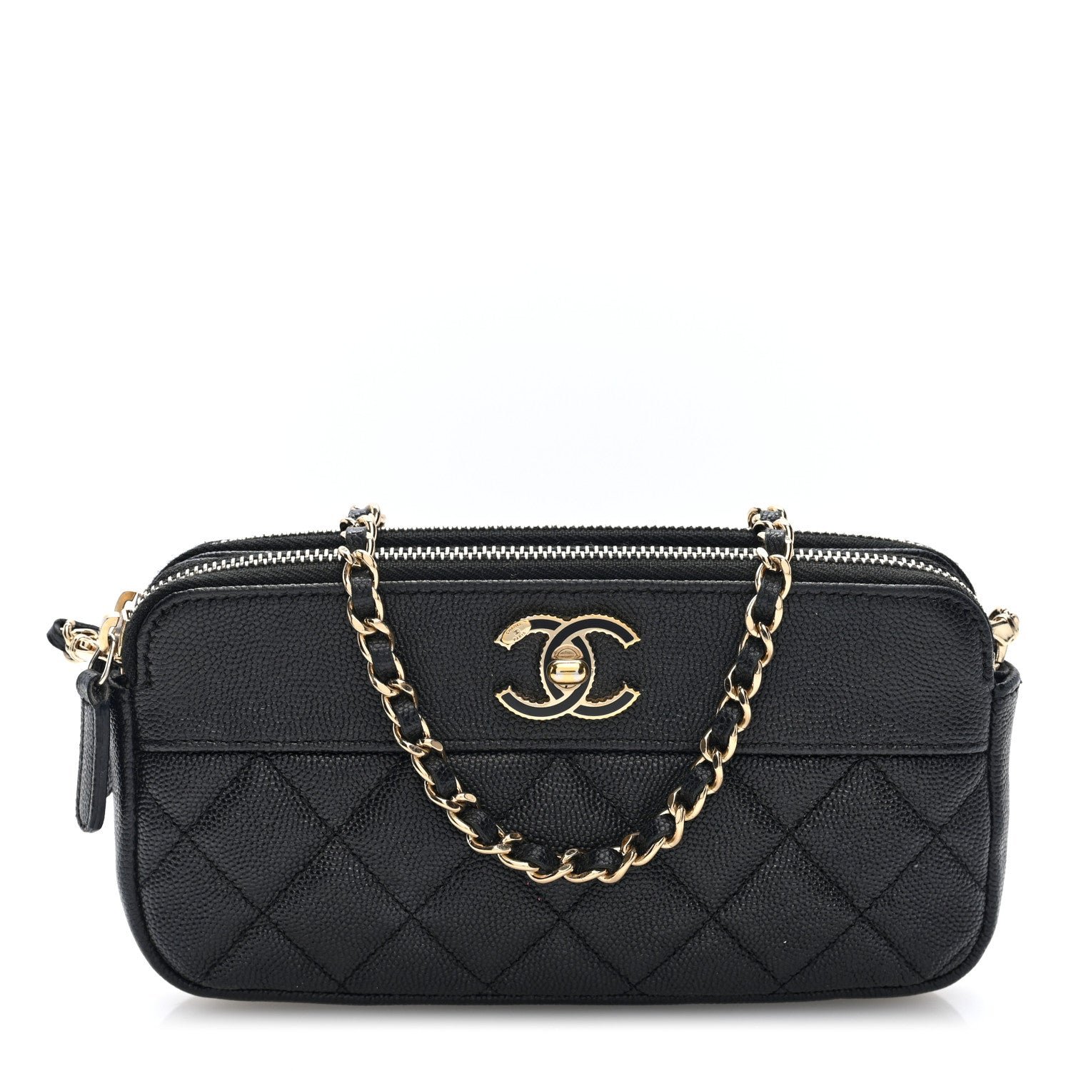 Chanel Caviar Quilted Zipped Phone Holder With Chain Black