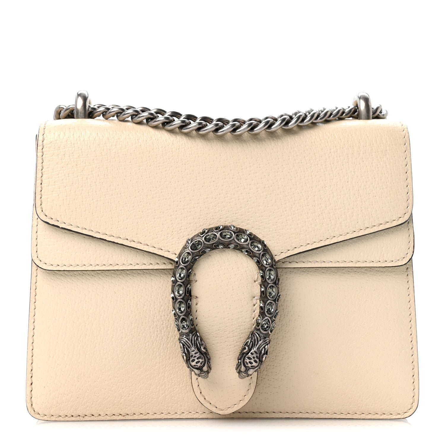 Gucci Textured Calfskin Crystal Mini Dionysus Shoulder Bag Mystic White