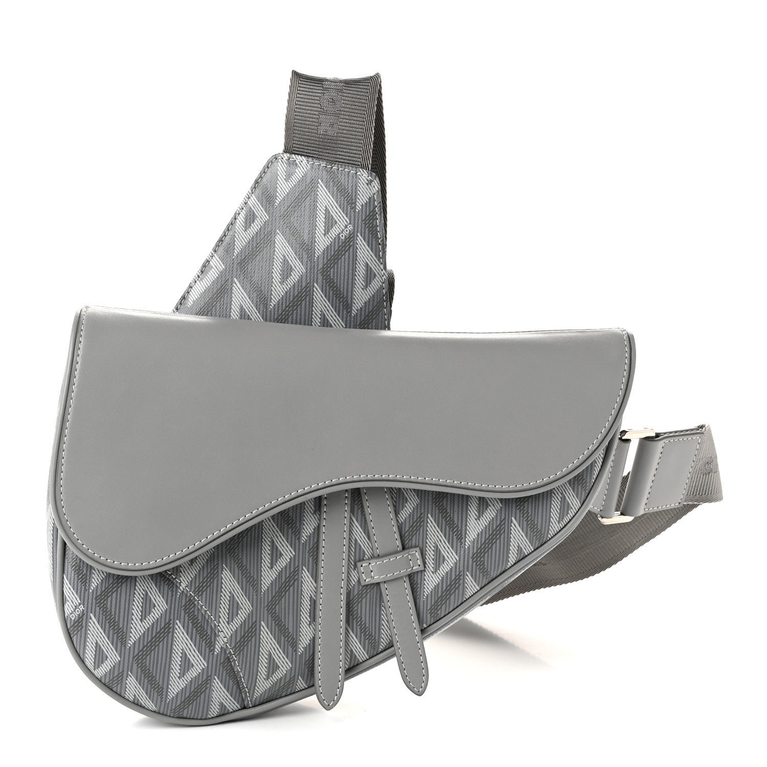 Dior Christian Dior Coated Canvas Calfskin CD Diamond Mens Saddle Bag Gray