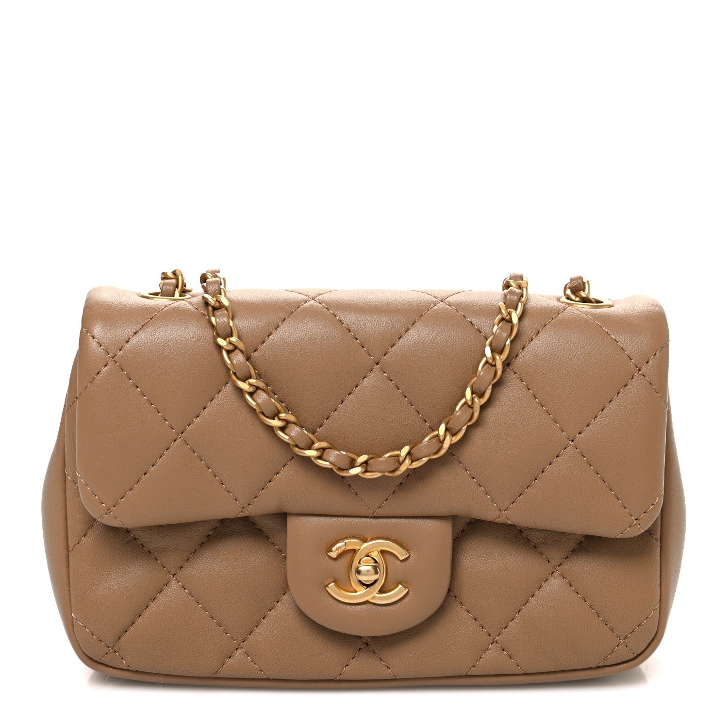 Chanel Lambskin Quilted Mini Heart Charms Flap Beige