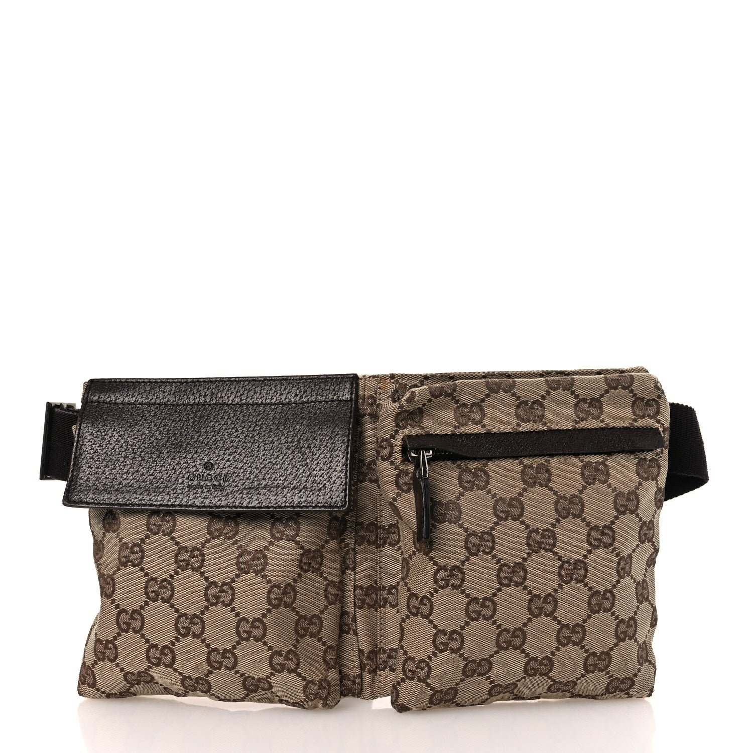 Gucci GG Monogram Double Pocket Belt Bag Dark Brown