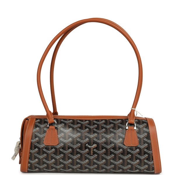 Goyard Goyard Goyardine Canvas Bonbonnière Bag Black and Brown Chevroches Calfskin Palladium Hardware