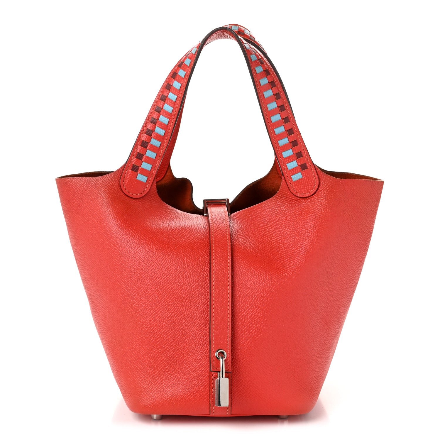 Hermes Epsom Tressage De Cuir Picotin Lock 18 PM Capucine Celeste Rouge H