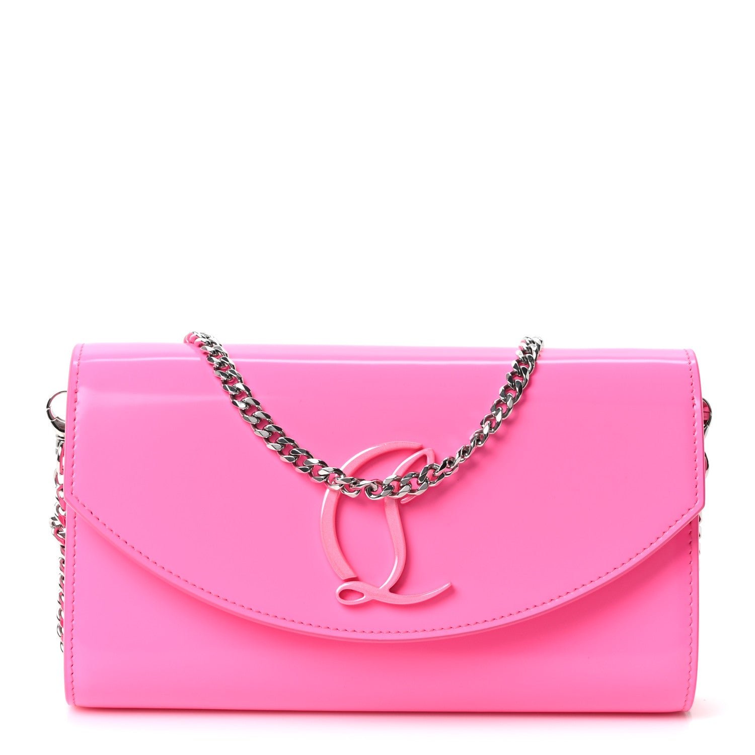 Christian Louboutin Patent Calfskin Loubi54 Crossbody Clutch Fluo Pink
