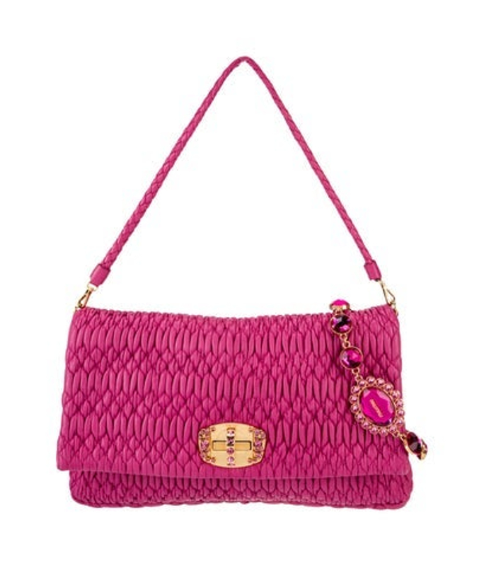 Miu Miu Miu Leather Nappa Matelasse Crystal Flap Clutch