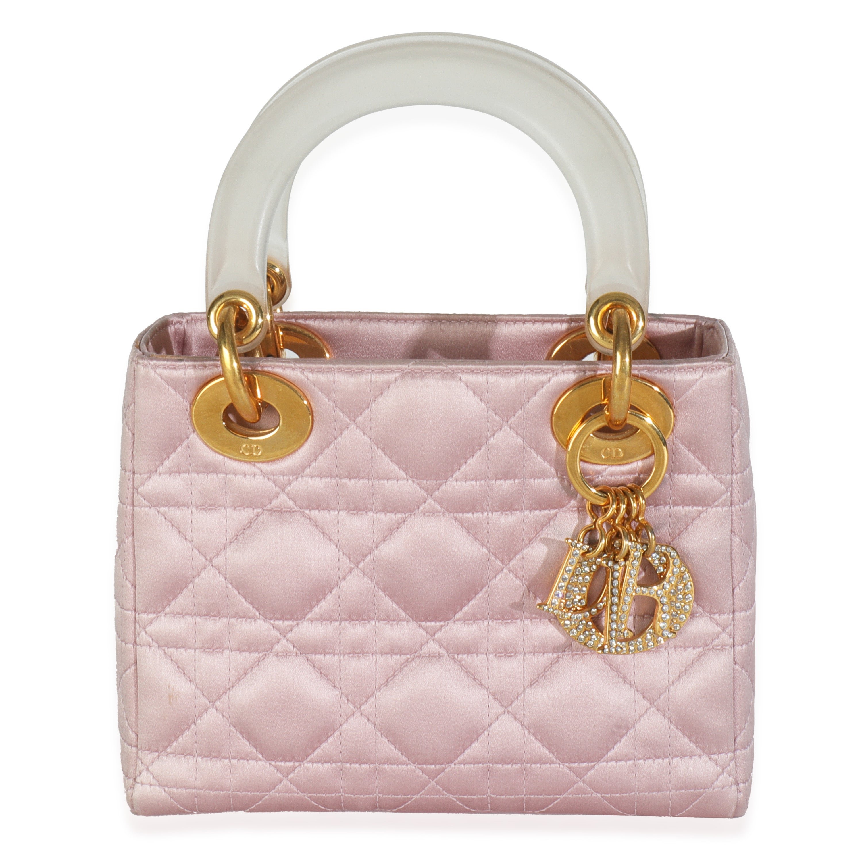 Dior Vintage Pink Satin Cannage Embellished Charm Mini Lady Dior