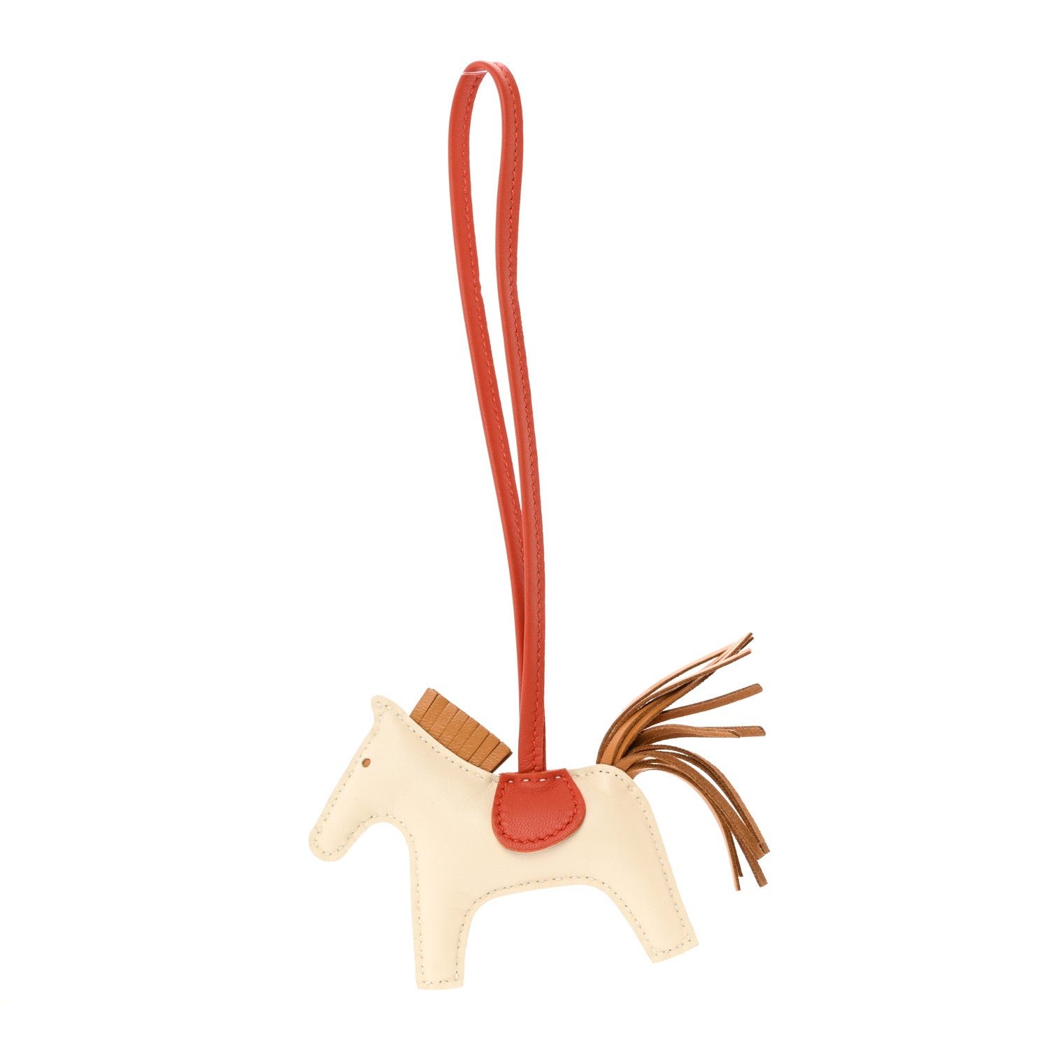 Hermes Milo Lambskin Grigri Rodeo Horse Bag Charm PM Craie Sesame Cornaline