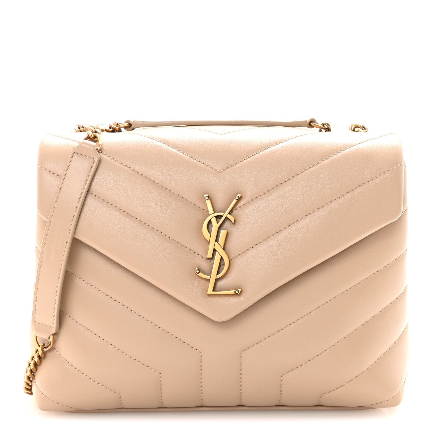 Saint Laurent Calfskin Y Quilted Monogram Small Loulou Chain Satchel Dark Beige