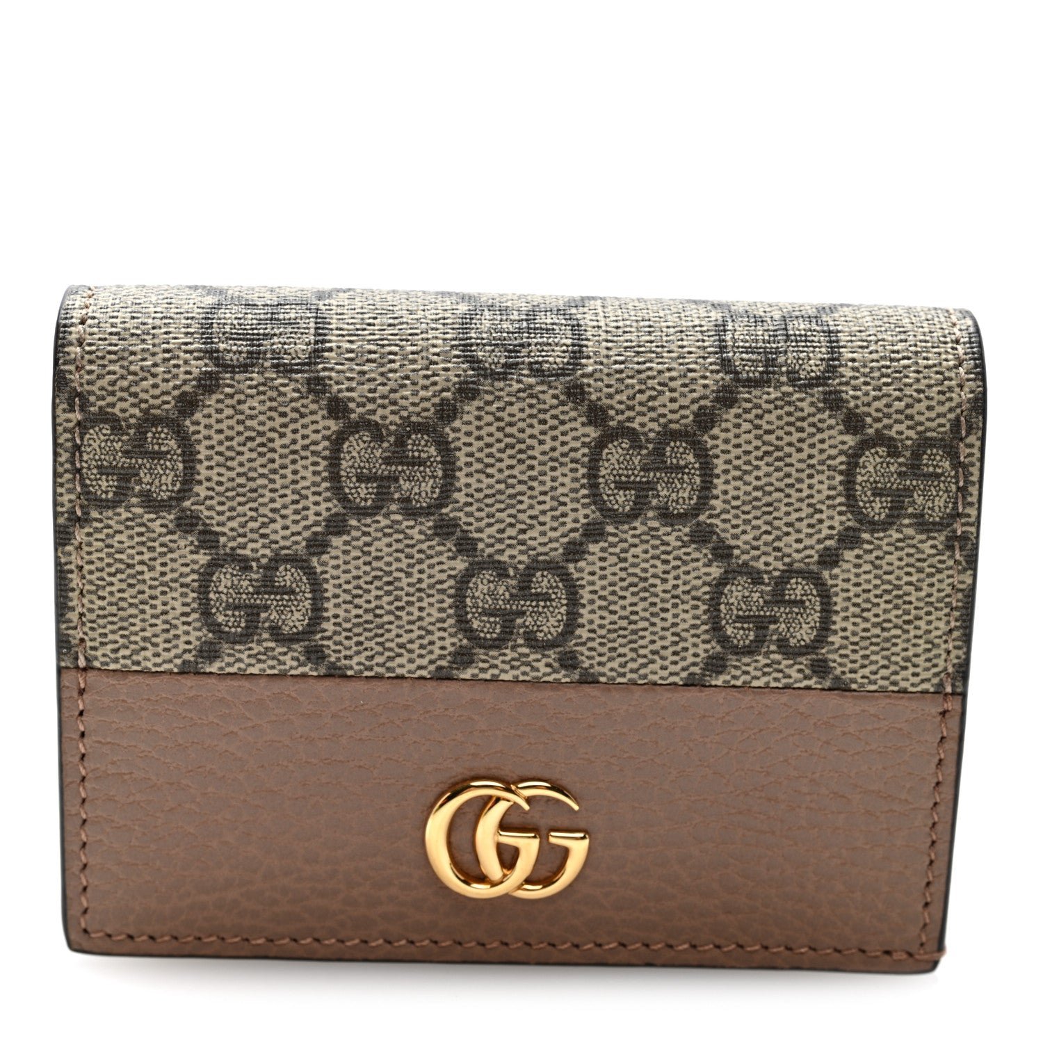 Gucci Dollar Calfskin GG Supreme Monogram GG Marmont Card Case Porcelain Rose Beige Ebony
