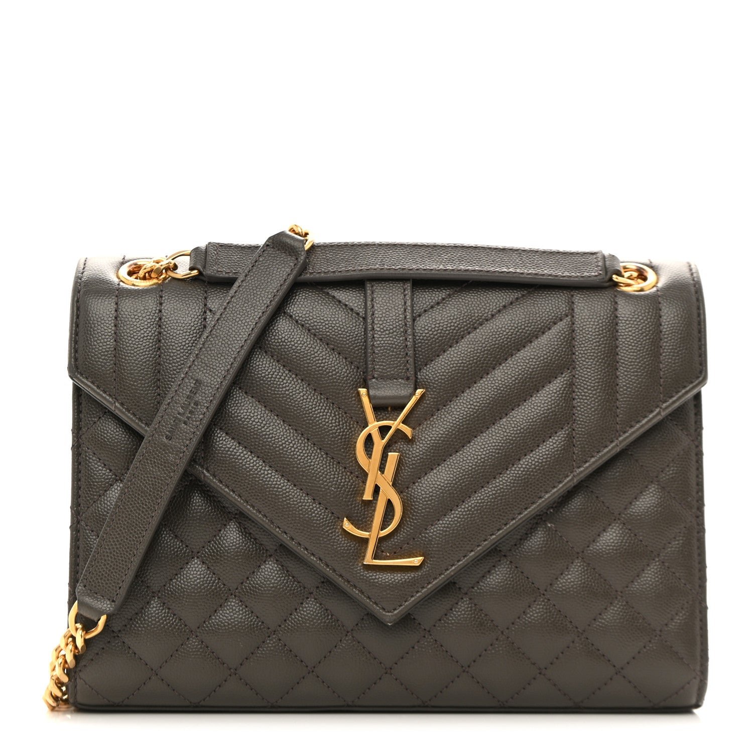 Saint Laurent Grain De Poudre Textured Mixed Matelasse Medium Triquilt Monogram Satchel Fog