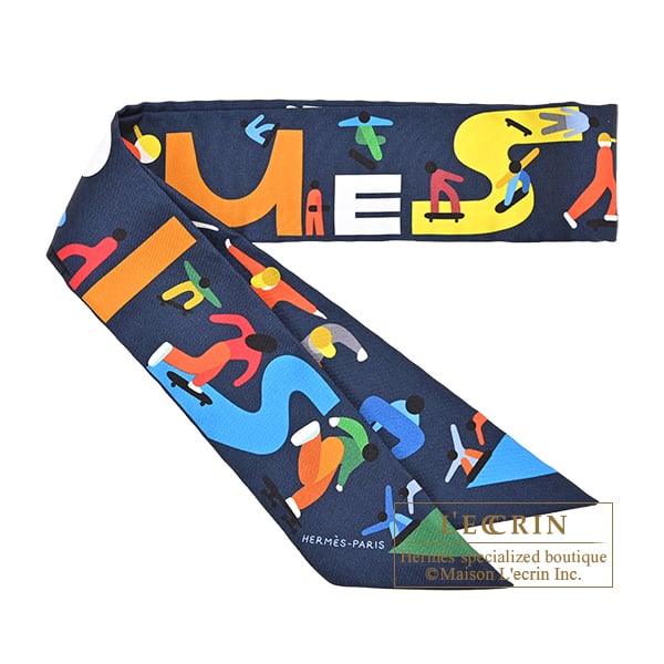 Hermes Twilly Figures Libres Marine/Vert/Multicolor Silk