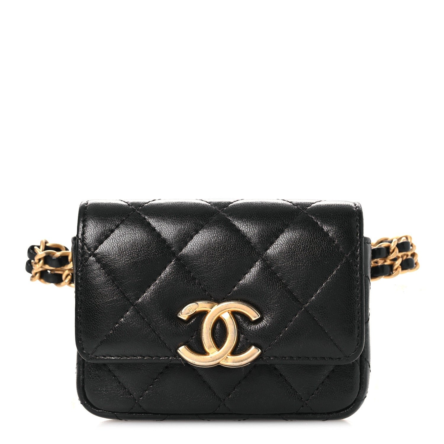 Chanel Lambskin Quilted Flap Chain Belt Bag Black
