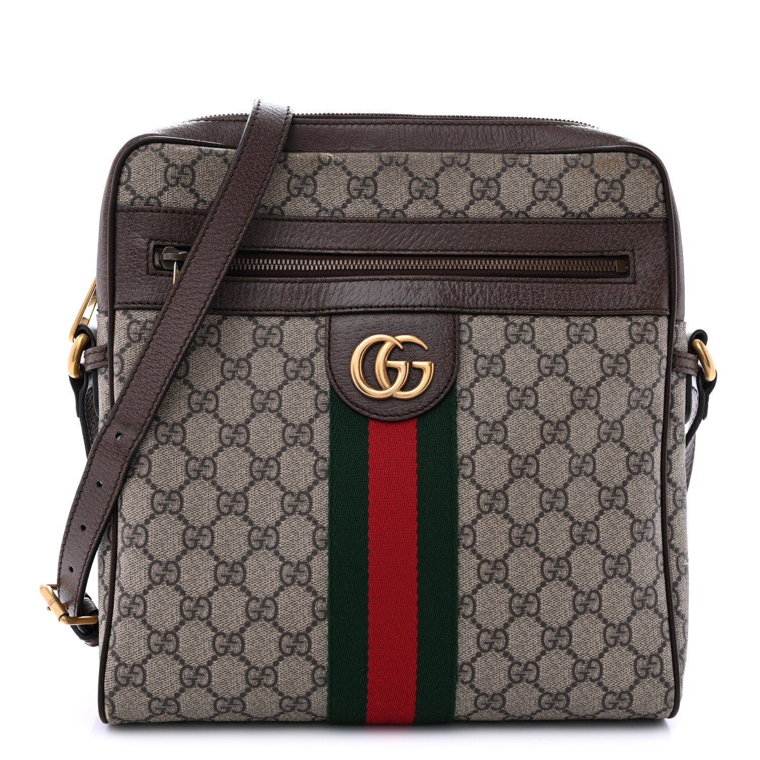 Gucci GG Supreme Monogram Web Medium Ophidia Messenger Bag Brown