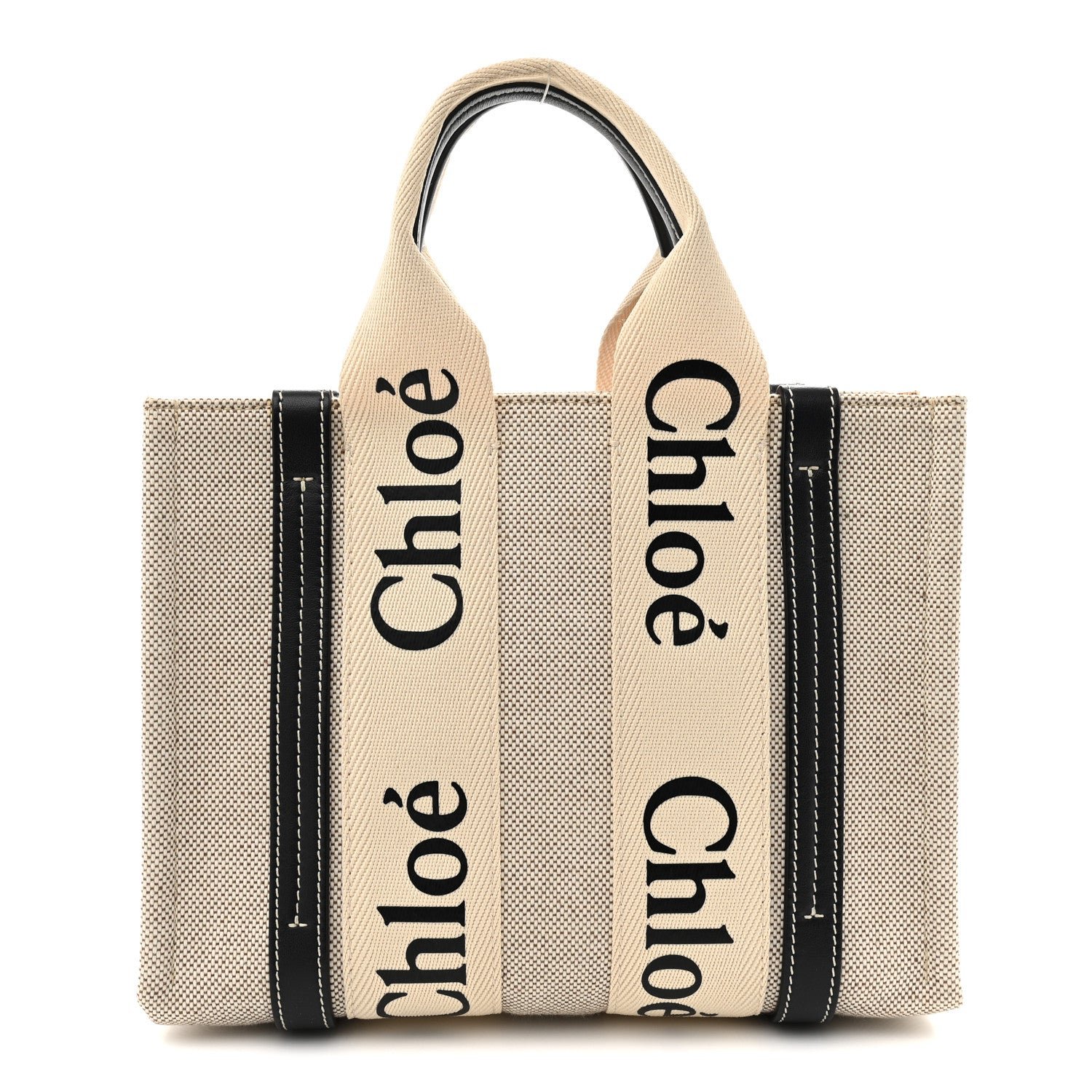 Chloe Cotton Calfskin Small Woody Ribbon Tote White Blue