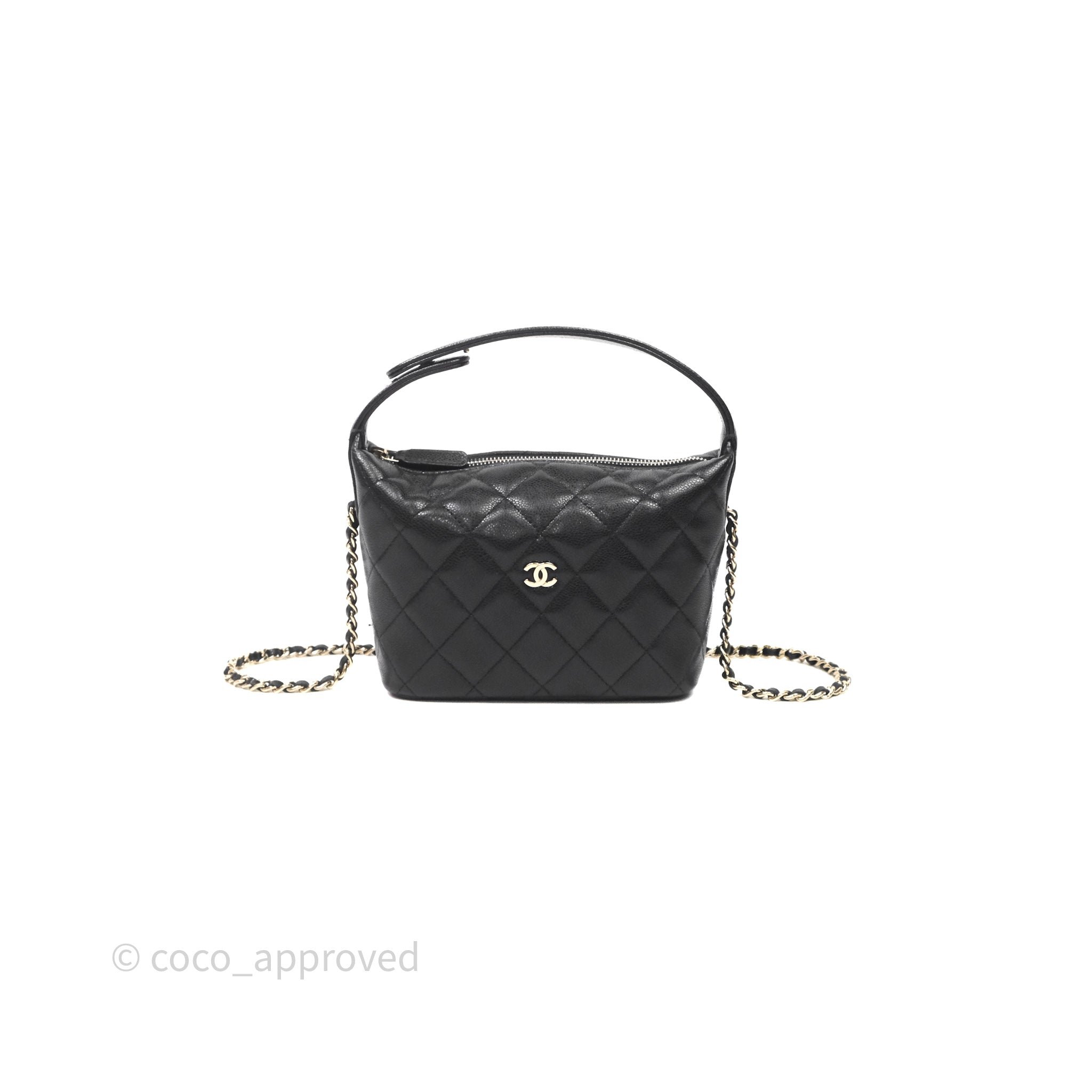 Chanel Quilted Hobo With Chain Black Caviar Gold Hardware