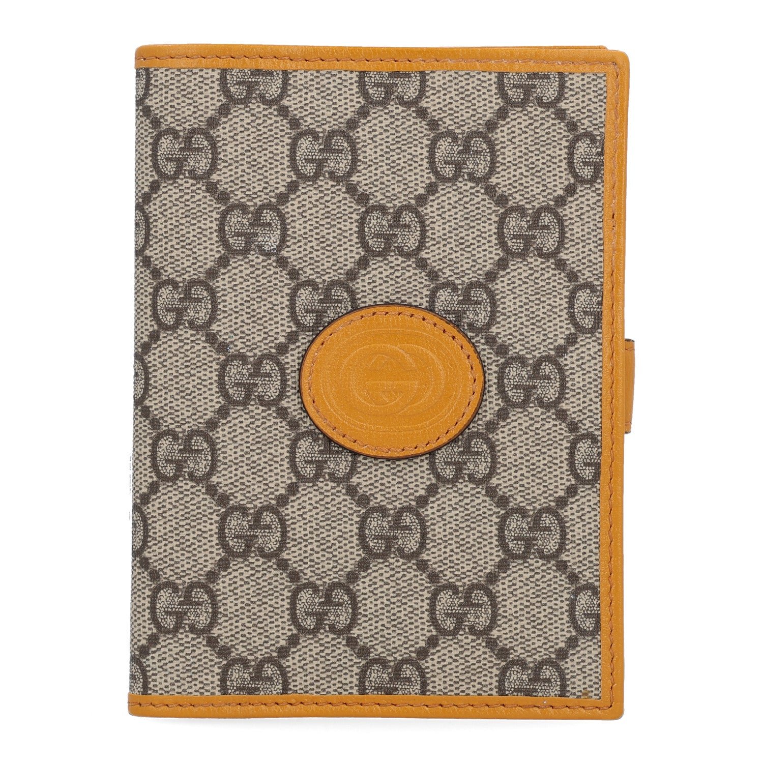Gucci GG Supreme Monogram Textured Calfskin Retro Interlocking G Passport Case Beige Yellow