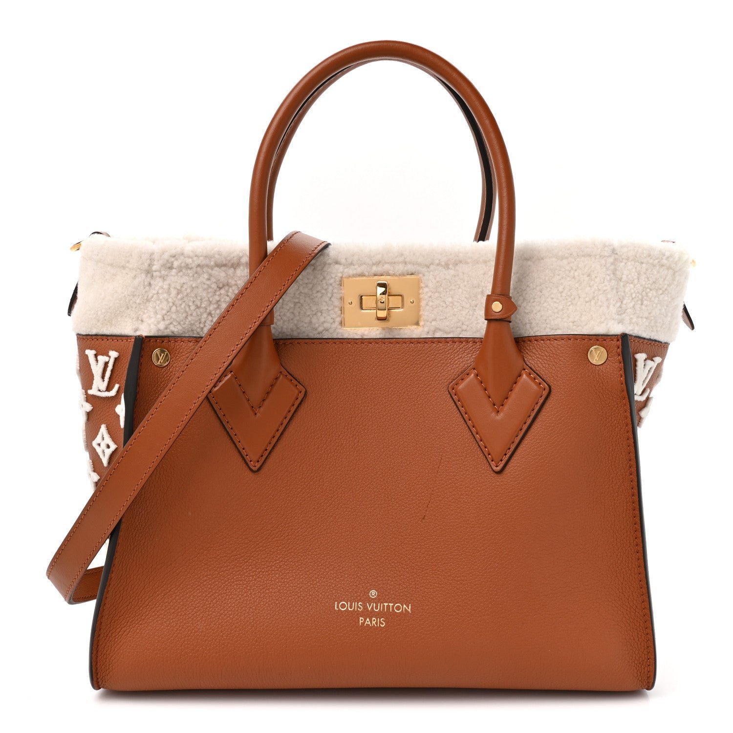 Louis Vuitton Grained Calfskin Shearling On My Side MM Caramel
