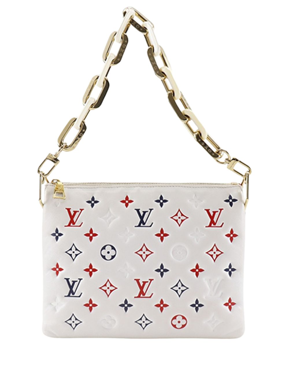 2021-2026 Tricolor Monogram Embossed Puffy Lambskin Coussin PM satchel