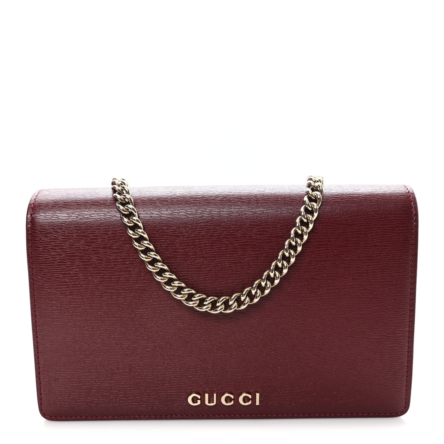 Gucci Textured Calfskin Script Logo Wallet On Chain Rosso Ancora
