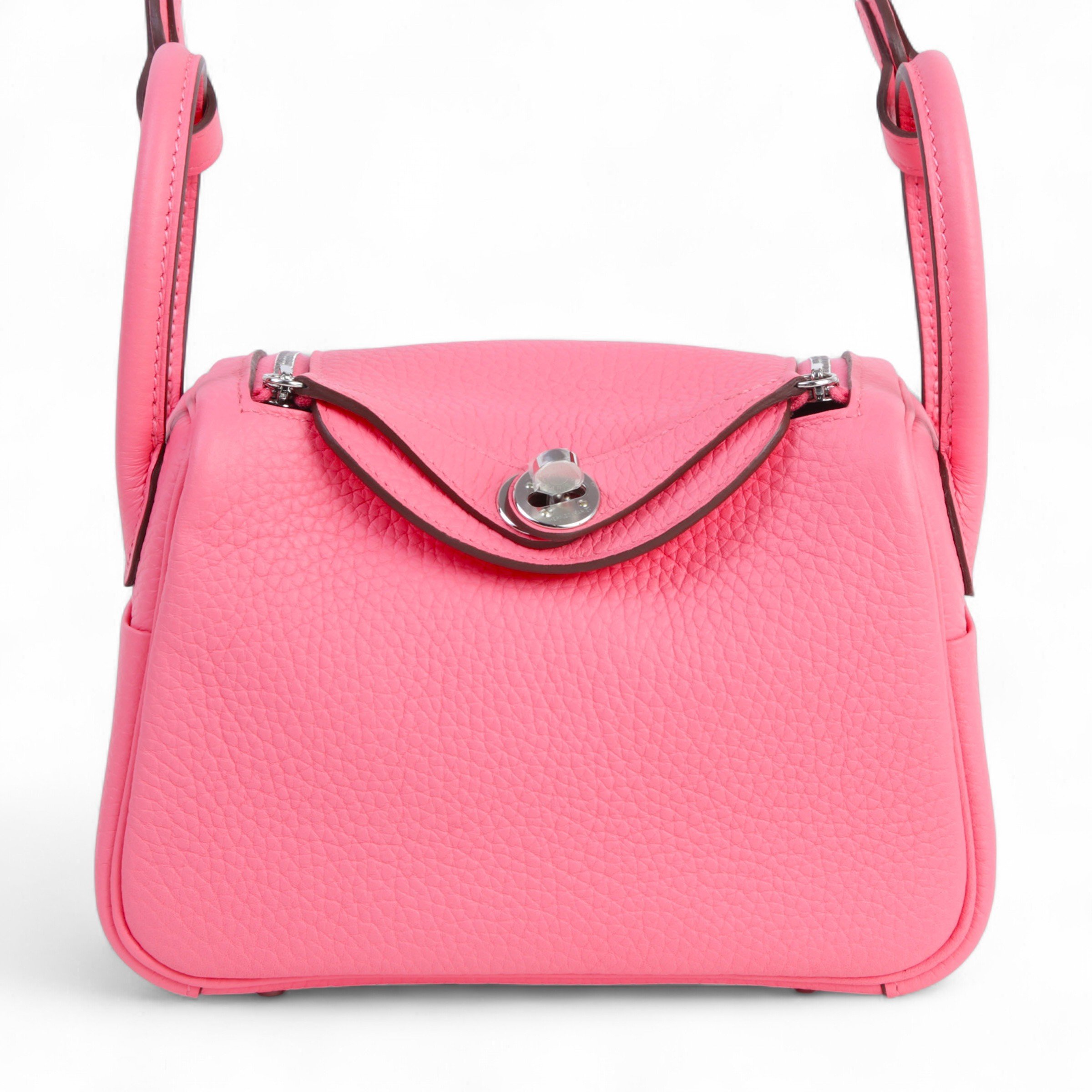 Hermes Brand New ( Rank N )  HERMÈS  Mini Lindy II Rose Azalee (8W) Clemence Palladium hardware W (2024)