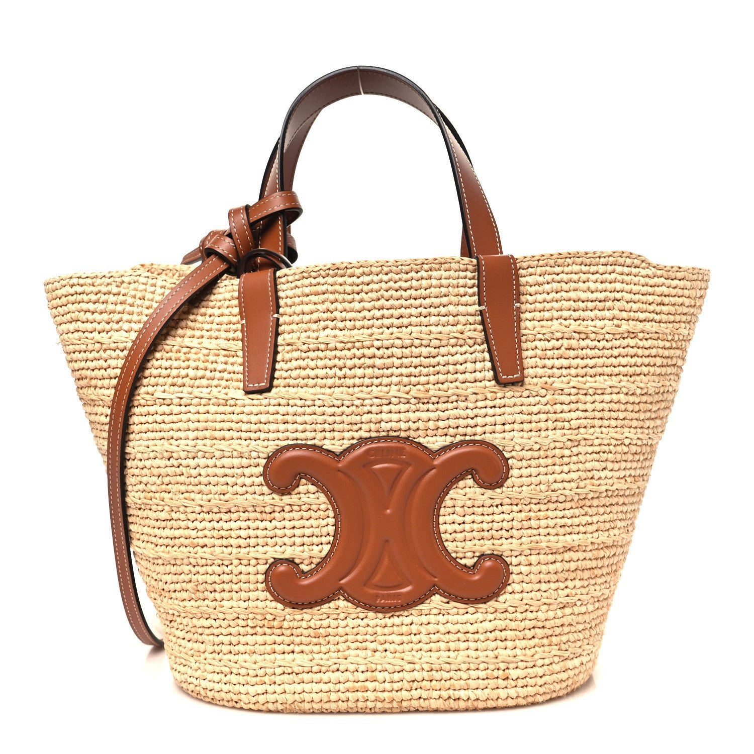Celine Raffia Calfskin Triomphe Teen Panier Tan