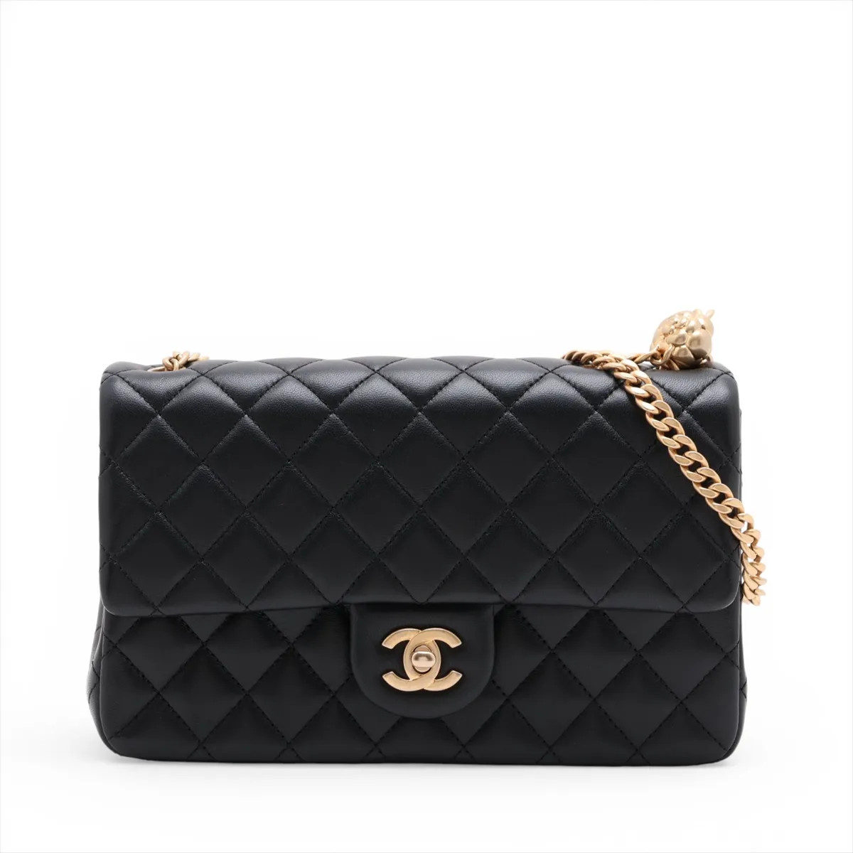 Chanel Matelasse Lambskin Chain Shoulder Bag Camelia Black Gold Metal Fittings r