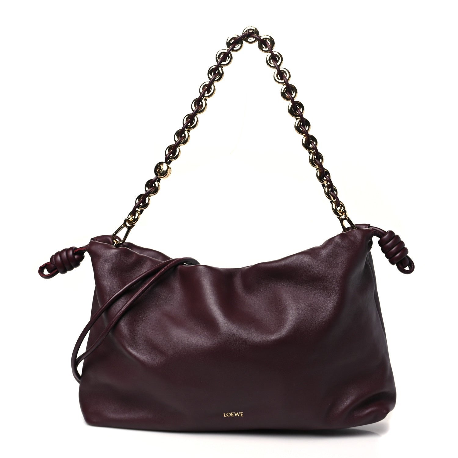 Loewe Mellow Nappa Donut Chain Large Flamenco Knot Clutch Dark Burgundy