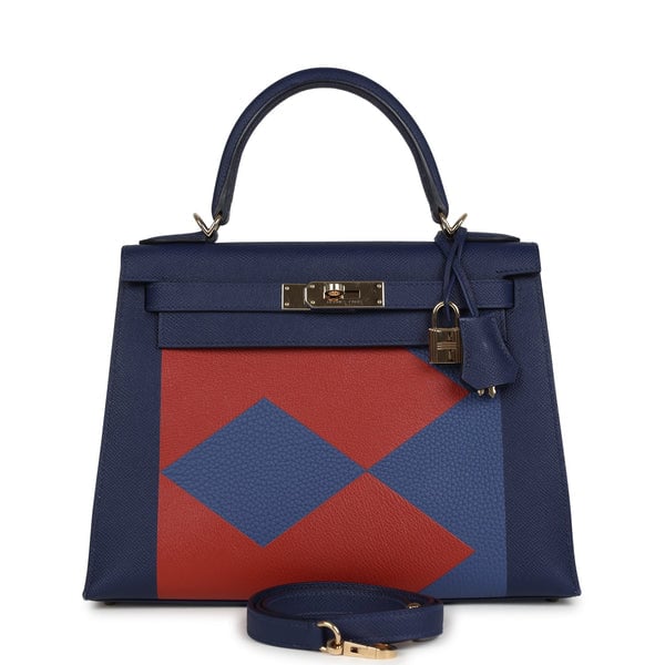 Hermes Pre-owned Hermes Special Order (HSS) Kellygraphie Kelly Sellier 28 "Lettre B" Bleu Nuit Epsom Permabrass Hardware