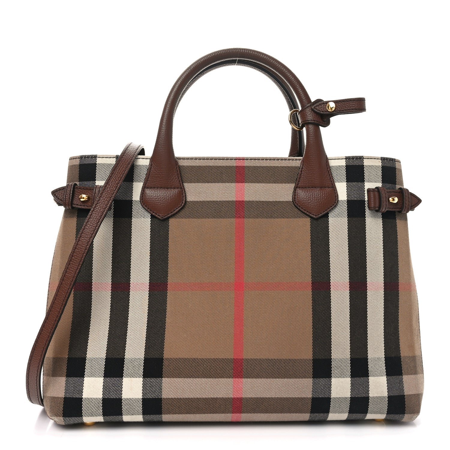 Burberry House Check Grainy Calfskin Medium Banner Tote Tan