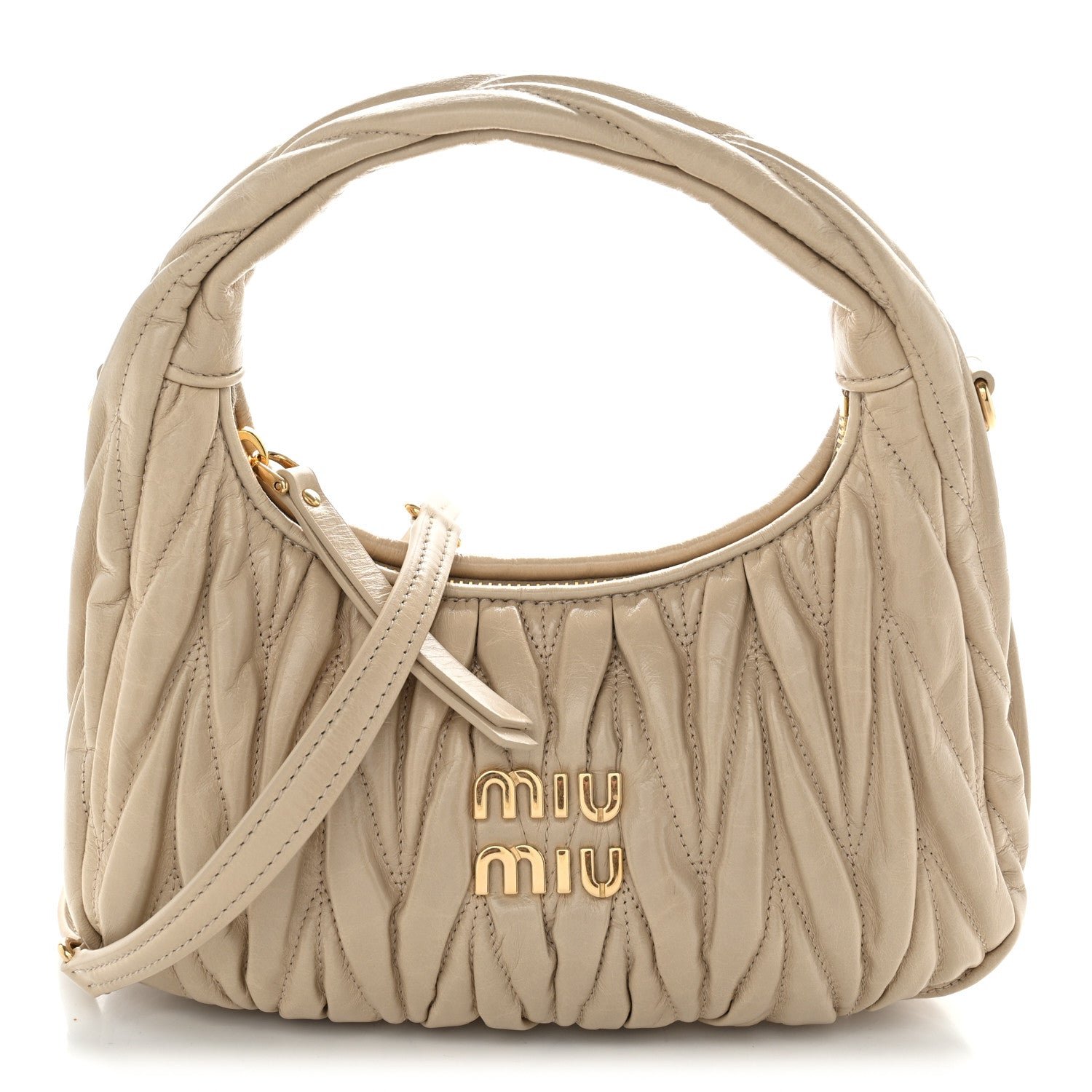 Miu Miu Nappa Matelasse Small Wander Hobo Sabbia