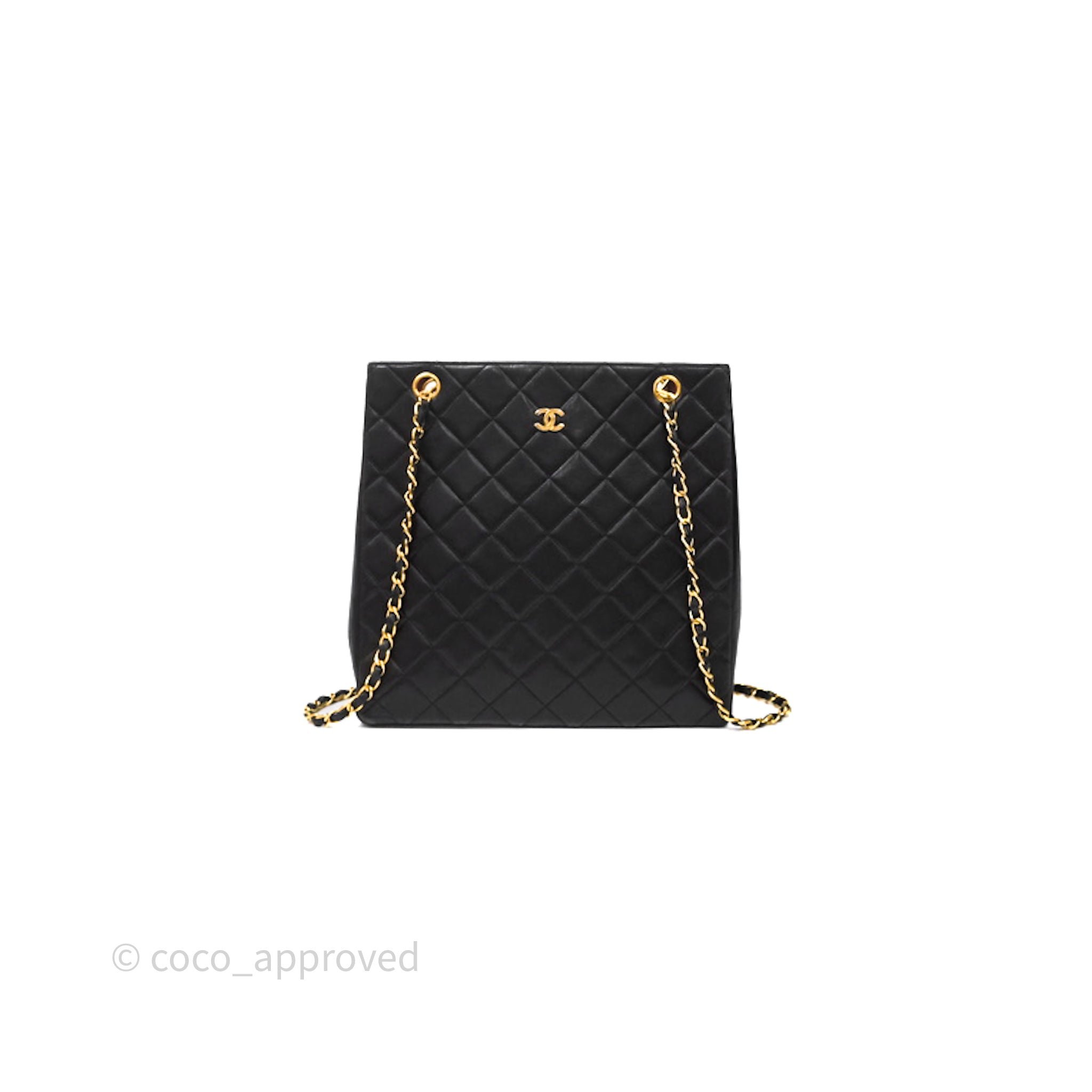 Chanel Vintage Shopping Tote Quilted Black Lambskin Gold Hardware