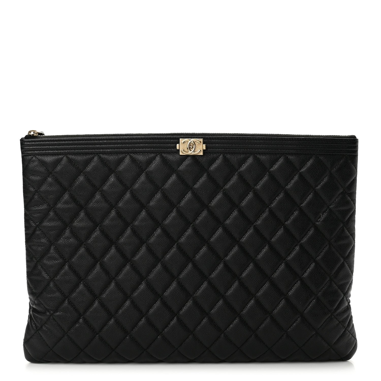 Chanel Caviar Quilted Large Boy Cosmetic Case Black
