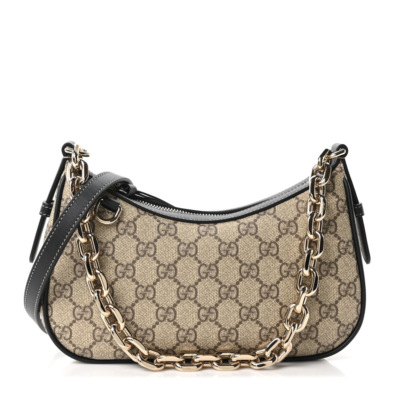 Gucci GG Supreme Monogram Textured Calfskin Small Emblem Shoulder Bag Beige Black