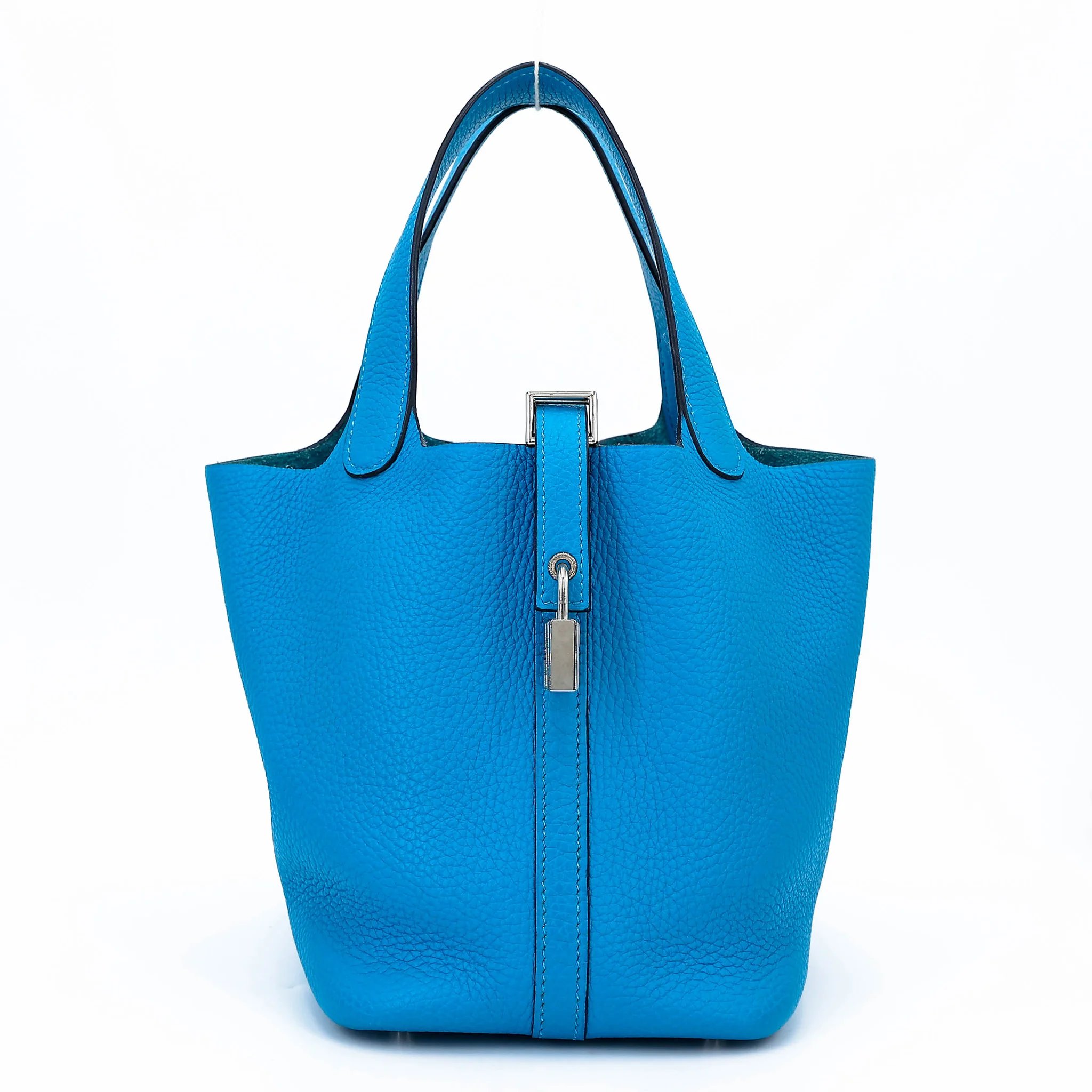 Very Good ( Rank A) HERMÈS Picotin Lock PM Bleu Frida (0F) Clemence Palladium hardware Y (2020)