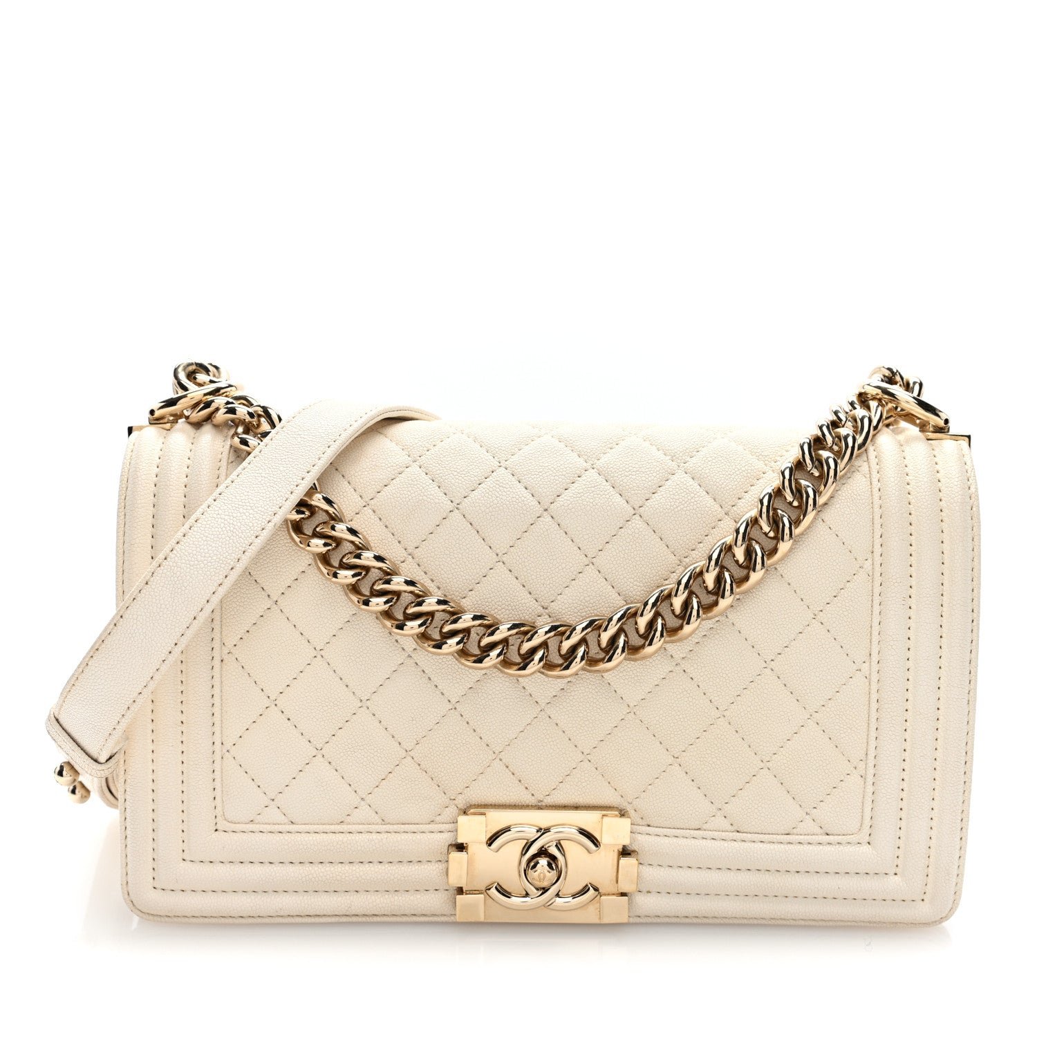 Chanel Caviar Quilted Medium Boy Flap White White
