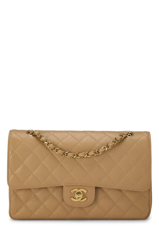 Beige Quilted Caviar Classic Double Flap Medium
